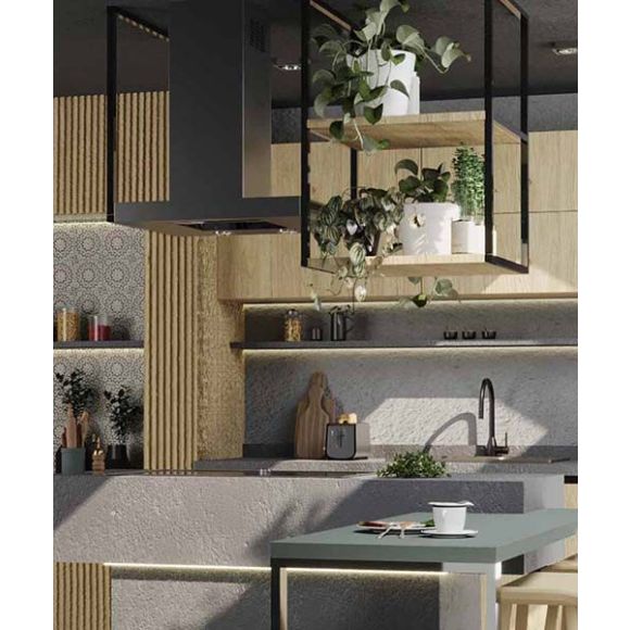 Baño diseñado con perspectiva biofìlica, que tiene materiales naturales como madera, piedra y plantas