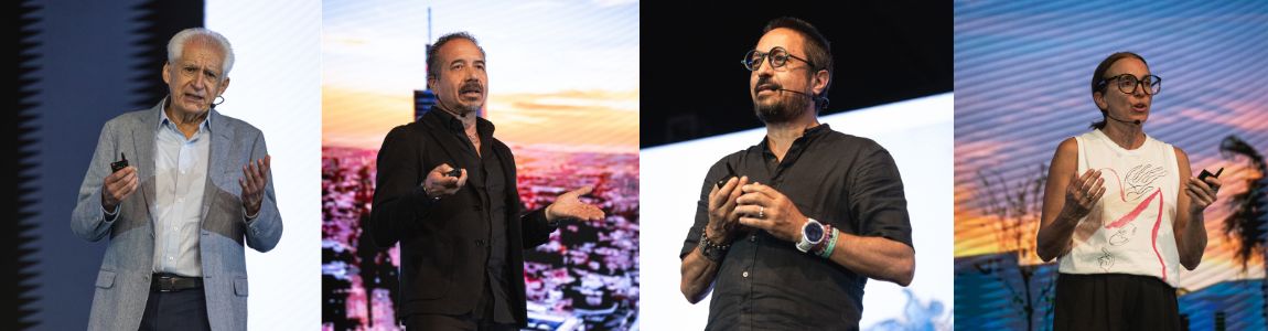 Fotografías de los cuatro ponentes en Encuentro Helvex 2025 principales Javier Senosiain, Miguel Echauri, Javier Sánchez y Tatiana Bilbao